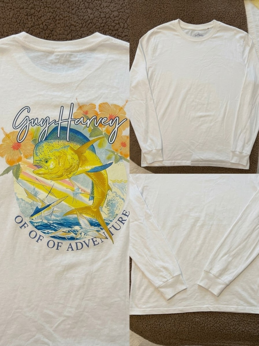 Guy Harvey White Long-Sleeve Graphic Tee with Yellow & Blue Mahi Mahi